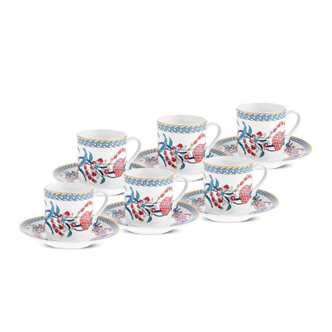 Karaca Hatay 12-Piece Bone China Turkish Coffee Cup Set for 6 People, 80ml, Multi