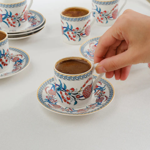 Karaca Hatay 12-Piece Bone China Turkish Coffee Cup Set for 6 People, 80ml, Multi