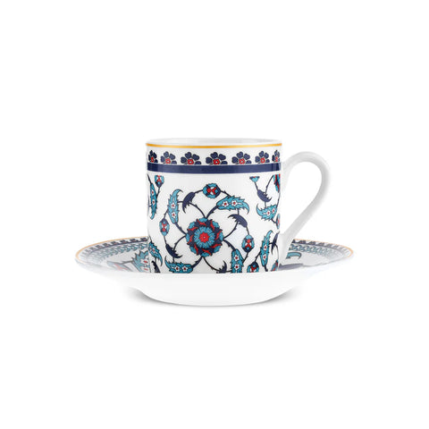 Karaca Rumi 12-Piece Bone China Turkish Coffee Cup Set for 6 People, 80ml, Multi