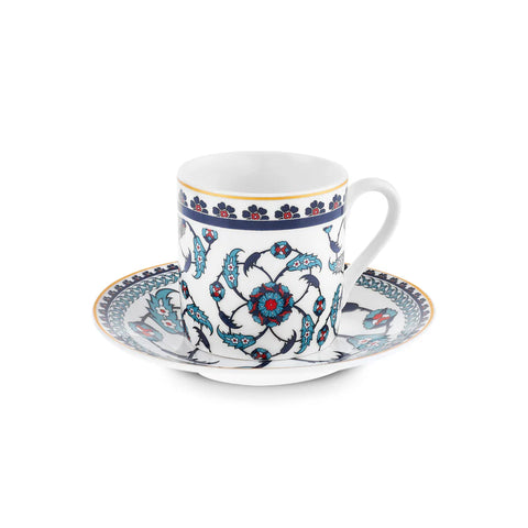 Karaca Rumi 12-Piece Bone China Turkish Coffee Cup Set for 6 People, 80ml, Multi