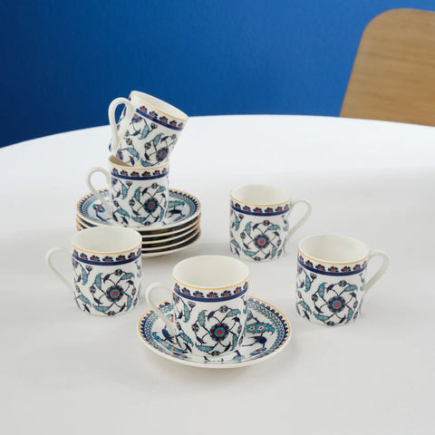 Karaca Rumi 12-Piece Bone China Turkish Coffee Cup Set for 6 People, 80ml, Multi