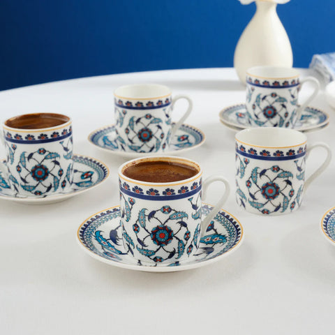 Karaca Rumi 12-Piece Bone China Turkish Coffee Cup Set for 6 People, 80ml, Multi