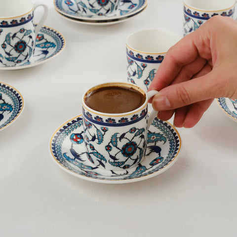 Karaca Rumi 12-Piece Bone China Turkish Coffee Cup Set for 6 People, 80ml, Multi