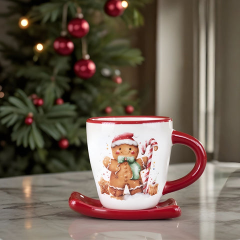 Karaca New Year Christmas Cute Gingerbread Man Coffee Cup, Multi