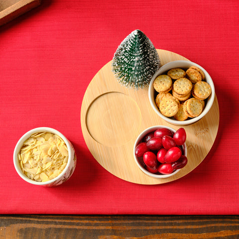 Karaca New Year Christmas 3-Piece Bamboo Santa Claus Snack Bowl, Multi