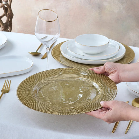 Marisa Round Glitter Golden Placemat, 33cm