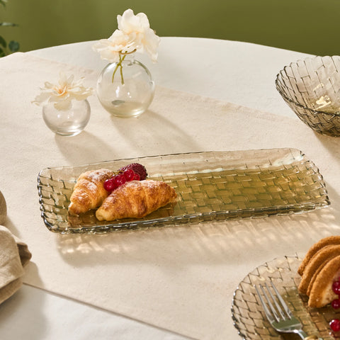 Karaca Braid Lustrous Glass Small Serving Platter, 29x8.5cm, Luster