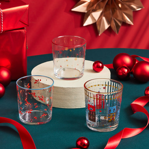 Karaca Home New Year Christmas 3-Piece Snowy Water Glass Set, 380ml, Multi