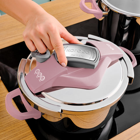 Karaca Perfect 2-Piece Stainless Steel Induction Pressure Cooker Set, 4L+6L, Pink Silver