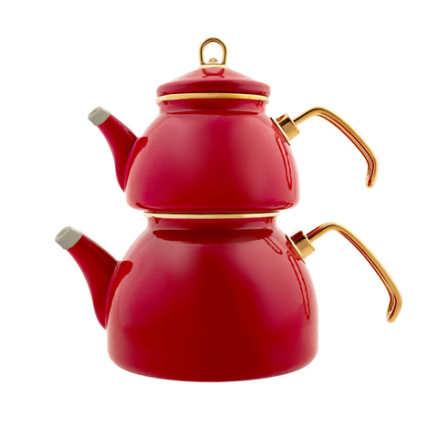 Karaca Retro Enamel Induction Teapot Set, Red