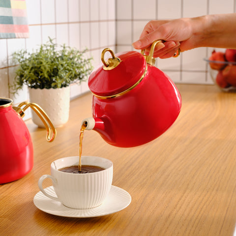 Karaca Retro Enamel Induction Teapot Set, Red