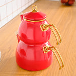 Karaca Retro Enamel Induction Teapot Set, Red