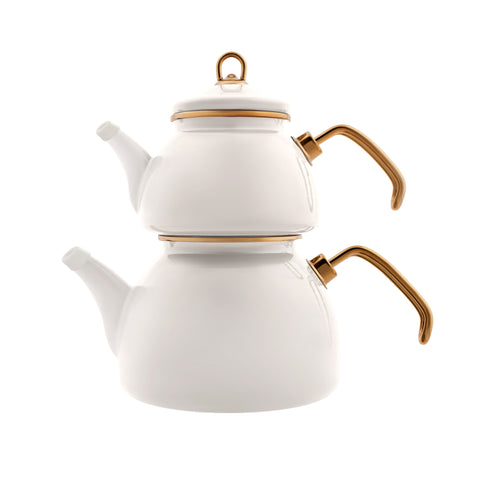 Karaca Retro Enamel Induction Teapot Set, Cream