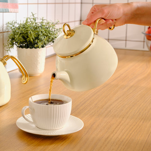 Karaca Retro Enamel Induction Teapot Set, Cream