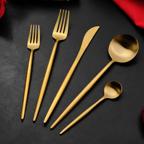 Karaca Jupiter 60-Piece Stainless Steel Cutlery Set for 12 People, Matte Gold