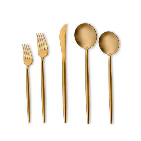 Karaca Jupiter 60-Piece Stainless Steel Cutlery Set for 12 People, Matte Gold