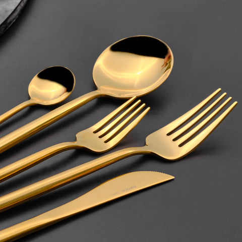 Karaca Jupiter 60-Piece Stainless Steel Cutlery Set for 12 People, Shiny Gold