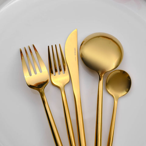 Karaca Jupiter 60-Piece Stainless Steel Cutlery Set for 12 People, Shiny Gold