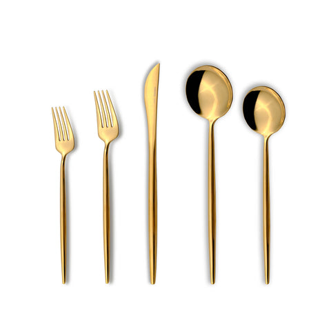 Karaca Jupiter 60-Piece Stainless Steel Cutlery Set for 12 People, Shiny Gold