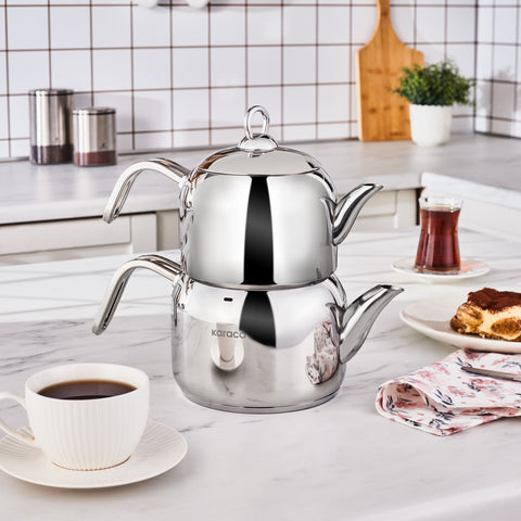 Karaca Manes Stainless Steel Induction Teapot Set, Medium, Metal