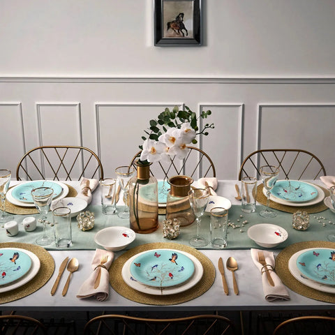 Karaca Fine Pearl Grace 58-Piece Dinner Set for 12 People, Mint Multi