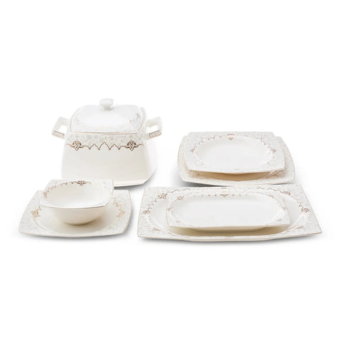 Karaca Mühür 60-Piece Fine Cream Dinner Set for 12 People, Multi