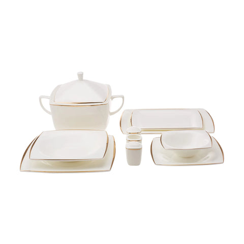 Karaca Fine Pearl Agate 62-Piece Dinner Set for 12 People, White Gold