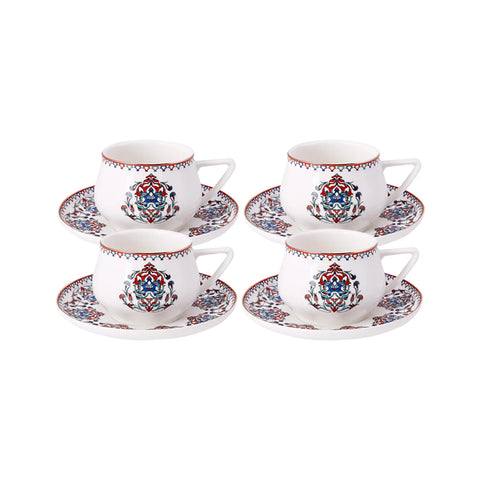 Karaca Nakkaş 8 Piece Porcelain Tea Cup and Saucer Set for 4 People, 210ml, Multi