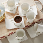 Karaca Laura 12-Piece Bone China Espresso Turkish Coffee Cup Set for 6 People, 80ml, White Gold