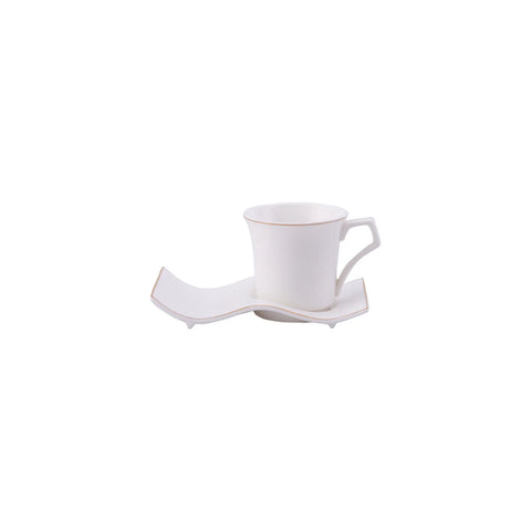 Karaca Laura 12-Piece Bone China Espresso Turkish Coffee Cup Set for 6 People, 80ml, White Gold