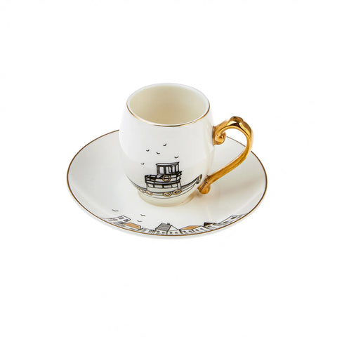 Karaca Istanbul Collection Galata 12-Piece Porcelain Espresso Turkish Coffee Cup Set for 6 People, 90ml, Multi