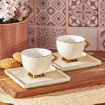 Karaca Art Deco 4 Piece Porcelain Espresso Turkish Coffee Cup Set for 2 People, 90ml, Gold White