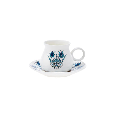 Karaca Bursa 12-Piece Porcelain Espresso Turkish Coffee Cup Set for 6 People, 90ml, Blue White