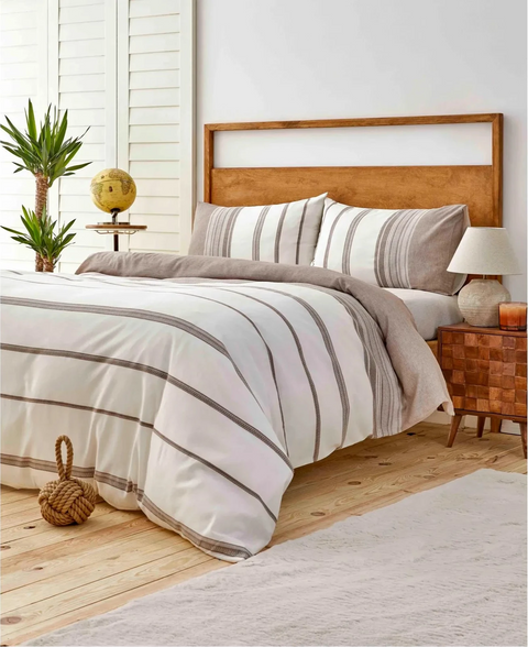 Karaca Home Dobby Woven Duvet Cover Set, Double, Brown White