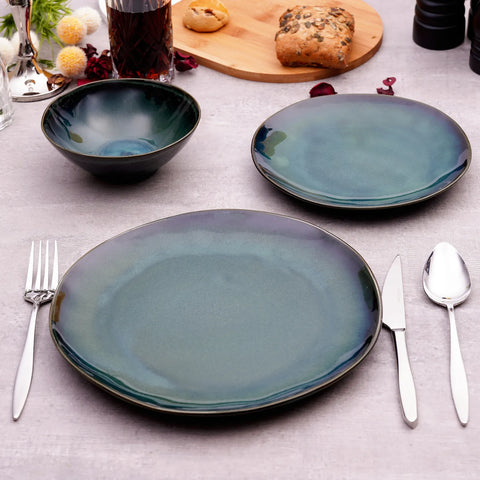 Karaca 18 Piece Reactive Glaze Dinner Set for 6 People, Dark Turquoise