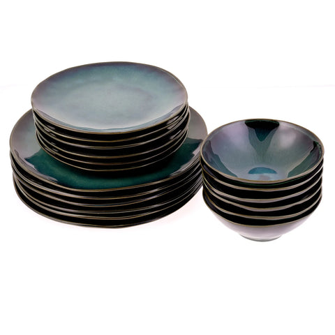 Karaca 18 Piece Reactive Glaze Dinner Set for 6 People, Dark Turquoise