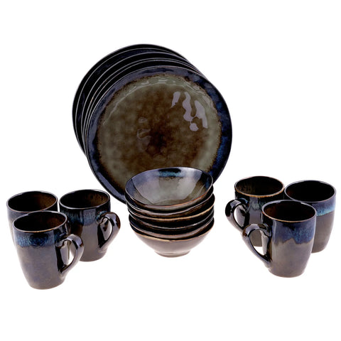 Karaca 18-Piece Reactive Glaze Dinner Set for 6 People, Olive Green