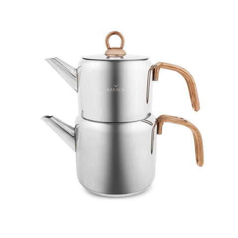 Karaca Mira Stainless Steel Induction Teapot Set, Small, Silver