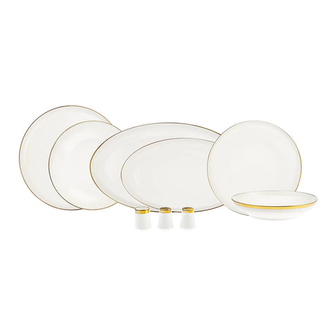 Karaca Eclipse 57-Piece Bone China Dinner Set for 12 People, White Gold