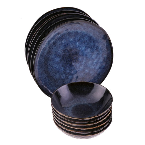 Karaca 12-Piece Reactive Glaze Dinner Set for 6 People, Blue