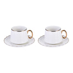 Karaca Daisy 4 Piece Porcelain Tea Cup and Saucer Set for 2 People, 220ml, Gold White