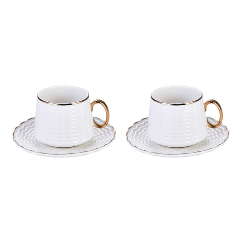 Karaca Daisy 4 Piece Porcelain Tea Cup and Saucer Set for 2 People, 220ml, Gold White