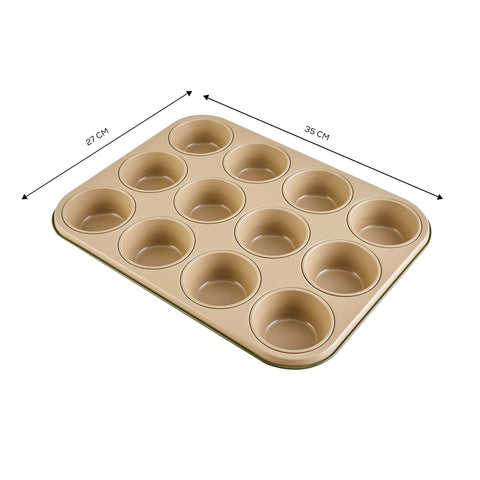 Karaca Jennese Non-Stick Metal Muffin Sheet, 35cmx27cm, Green