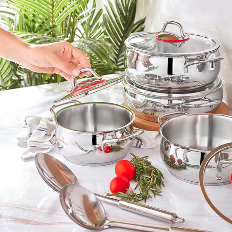 Karaca Emirgan 13-Piece Stainless Steel Induction Cookware Set, Silver