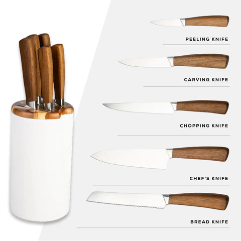 Karaca Swan 5 Piece Knife Block Set, White