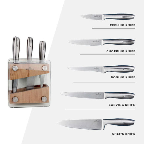 Karaca Venus 5 Piece Knife Block Set, Silver