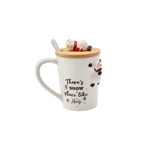 Karaca​ New Year Christmas Snowman Mug with Lid and Spoon, 375ml, Multi