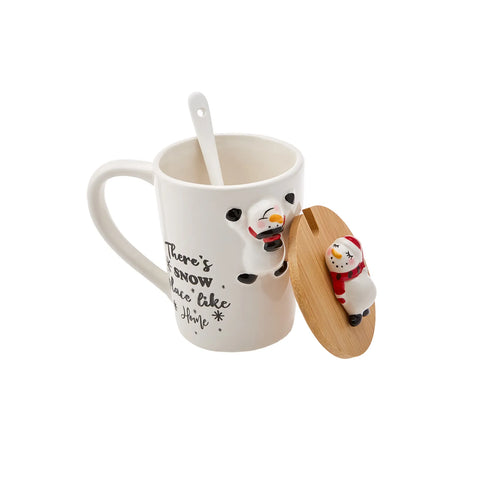 Karaca​ New Year Christmas Snowman Mug with Lid and Spoon, 375ml, Multi