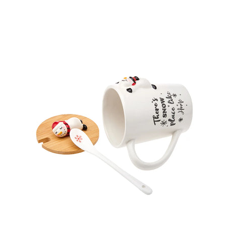 Karaca​ New Year Christmas Snowman Mug with Lid and Spoon, 375ml, Multi