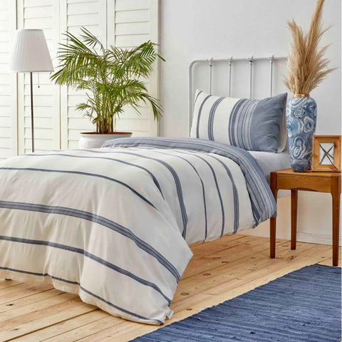 Karaca Home Dobby Woven Duvet Cover Set, Single, White Indigo